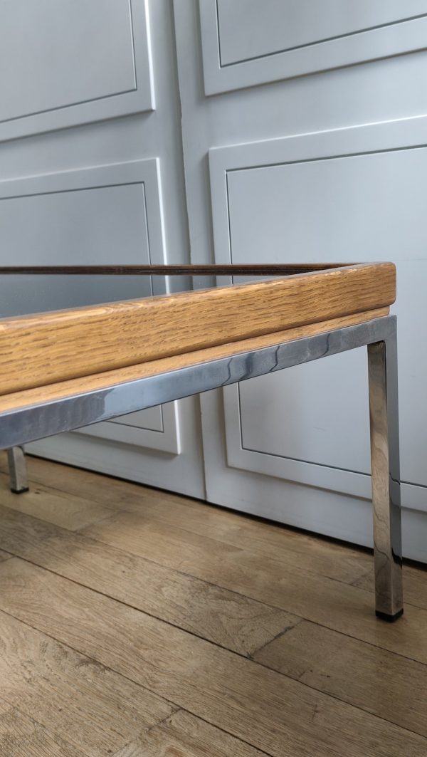 (Réservée Stéphanie) Table basse années 70 verre fumé et livraison incluse – Image 4
