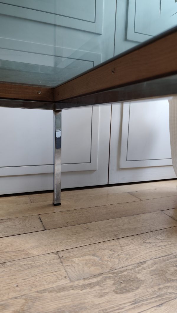 (Réservée Stéphanie) Table basse années 70 verre fumé et livraison incluse – Image 5