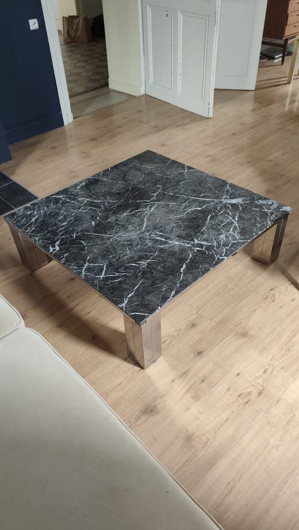 Table basse marbre noir et chrome – Image 6