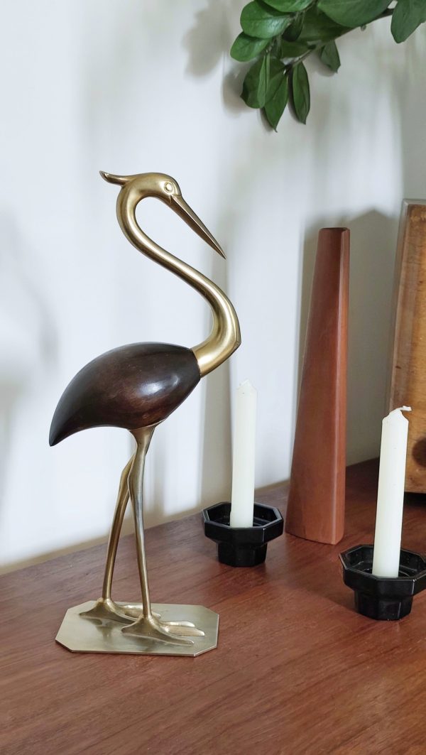 Héron vintage en bois et laiton