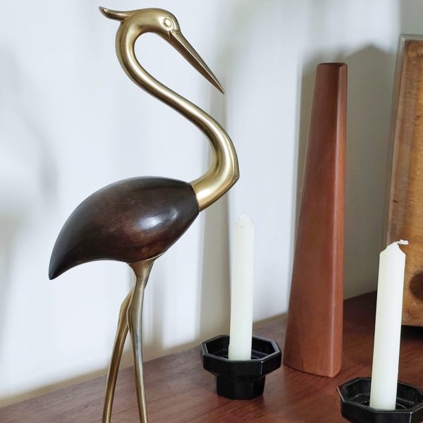 Héron vintage en bois et laiton