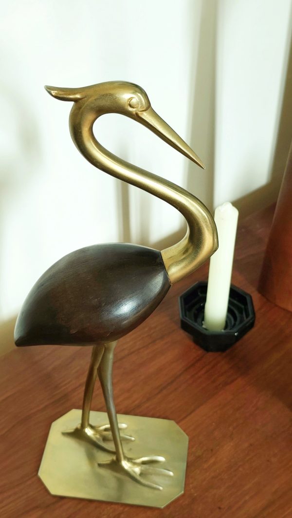 Héron vintage en bois et laiton – Image 2