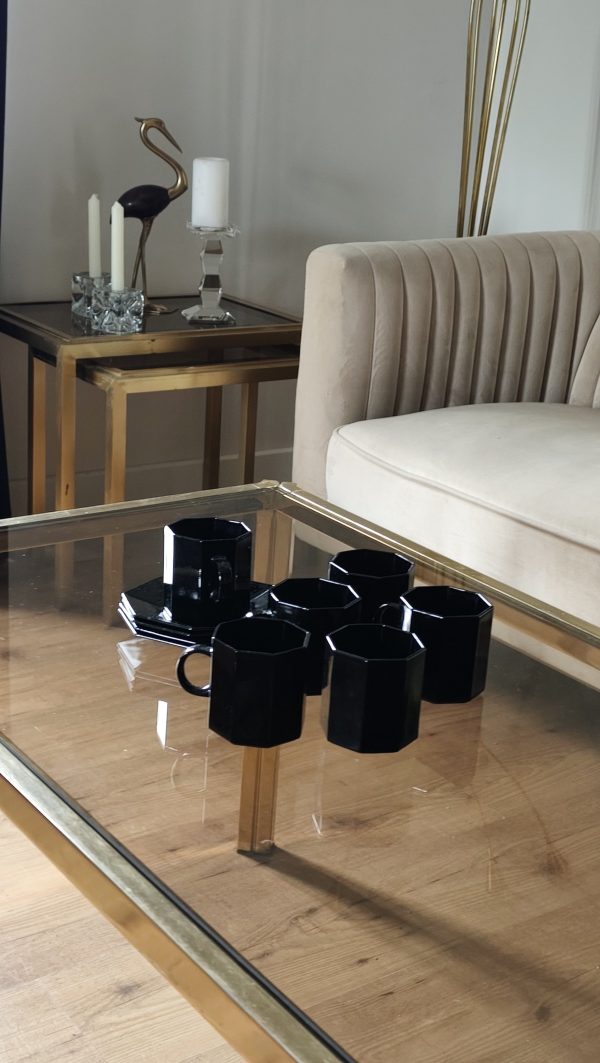 Table basse laiton plateau verre fumé – Image 3
