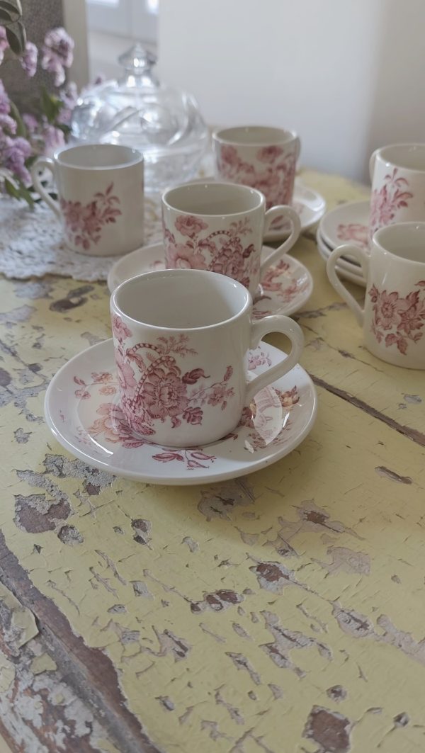 Service à café vintage – 6 tasses et 6 soucoupes – Marque Crown Devon