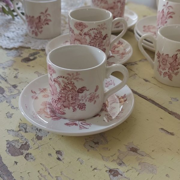 Service à café vintage – 6 tasses et 6 soucoupes – Marque Crown Devon