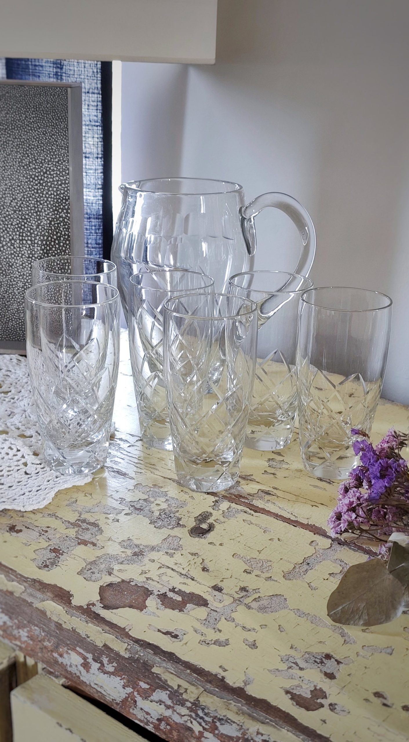 Service à eau/orangeade en cristal taillé