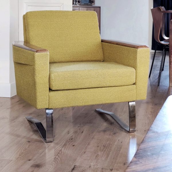 Fauteuil cube cantilever vintage des années 50‑60, coloris vert anis