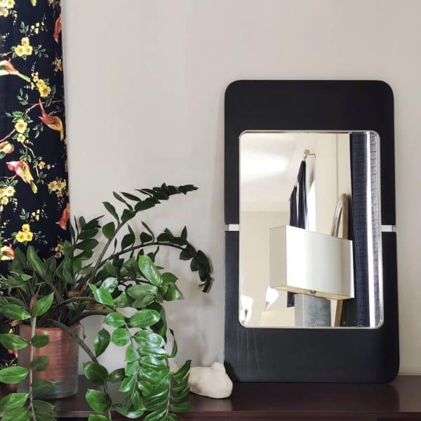 Miroir bois et métal brossé italien, années 70