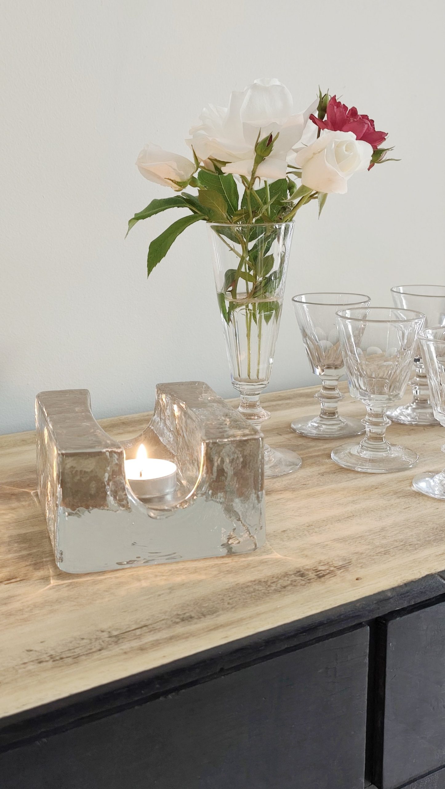 Ancien bougeoir scandinave verre épais