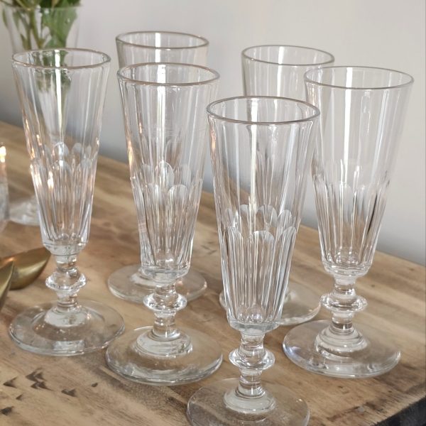 Ensemble de 6 flûtes "Caton" cristal fort - 19e siècl, Baccarat Saint Louis