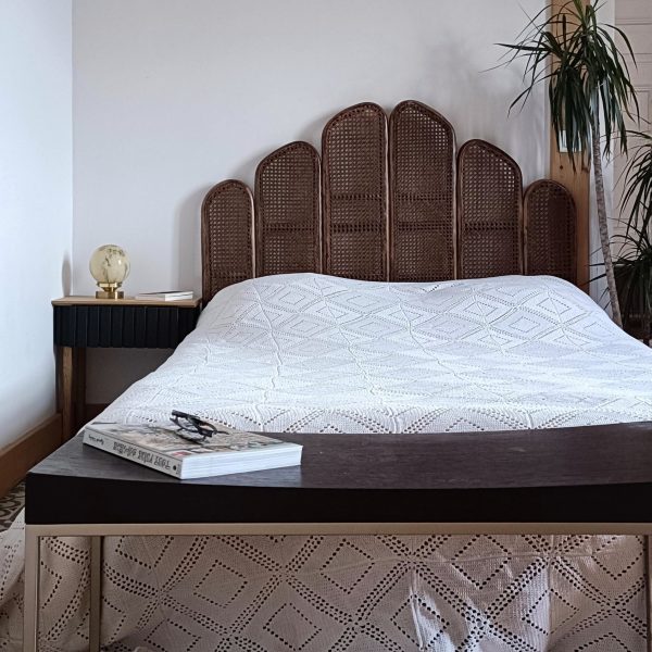 Tête de lit vintage en cannage de rotin et bambou
