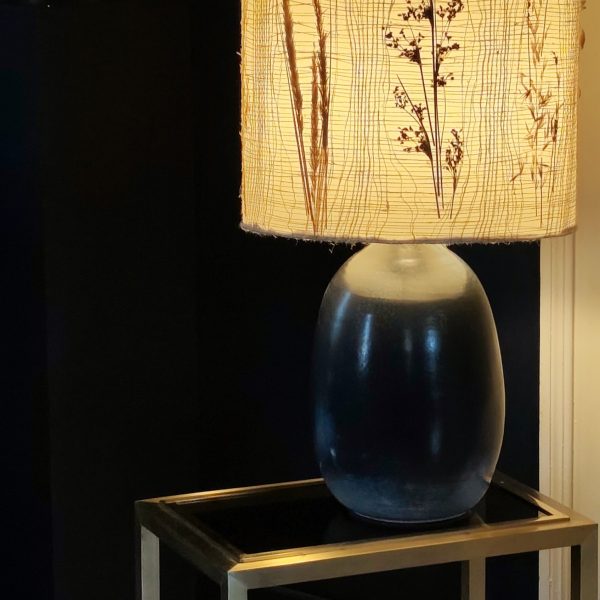 Lampe céramique vintage, abat-jour herbier